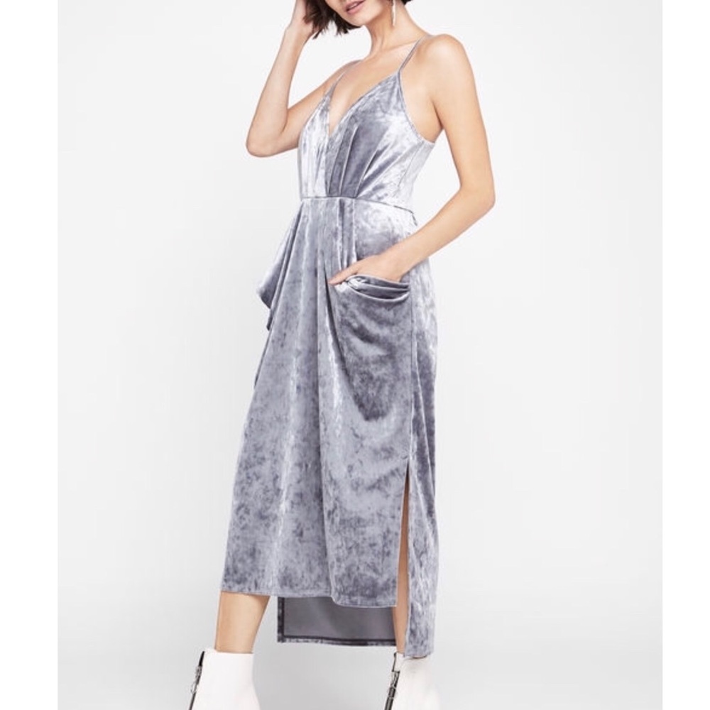 BCBGeneration Velvet Cocktail Midi Dress Gray